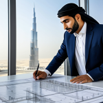 **

A professional Middle Eastern architect, fully clothed in modest business attire, reviewing blueprints in a modern architectural office in Dubai, with the Burj Khalifa visible through the window. Perfect anatomy, correct proportions, natural pose, professional photography, high quality, safe for work, appropriate content, fully clothed, professional.

**