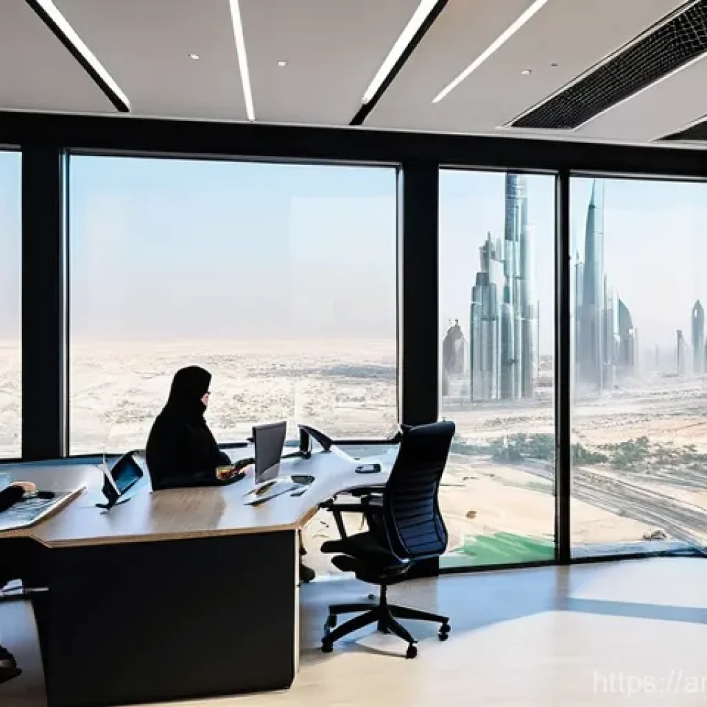지식 공유 시스템의 사용 사례 연구 - **Prompt:** "A vibrant, modern open-plan office in a major Arab city like Dubai or Riyadh. A diverse...